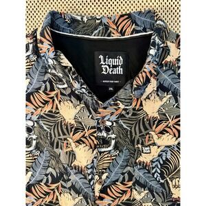 Liquid Death Shirt Men XXL Floral Skull Button Down Hawaiian Camp Metal Energy